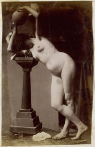 Study of a female nude model, seen from the front, in the studio of Jacques de Lalaing, preliminary study for circular fountain