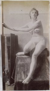 Study of a Female Nude Model, Sitting and Seen from the Front, in the Studio of Jacques de Lalaing, Preliminary Study for the Fernand Scribe Tomb Monument in the Cemetery of Ghent