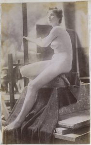 Study of a Female Nude Model, Sitting on a Podium and Seen from the Side, in the Studio of Jacques de Lalaing, Preliminary Study for the Fernand Scribe Tomb Monument in the Cemetery of Ghent