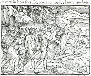 Indian Natives Making Fire After Hunting, engraved by Theodor de Bry