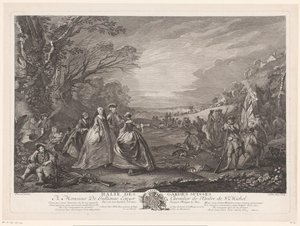 Landscape with Four Figures Visiting a Military Camp by Jacques Philippe Le Bas