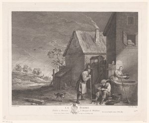Two Men and a Woman at the Well by a Farm