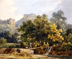 Hunter Crossing a Bridge Over a River
