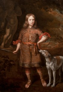 Portrait of a Boy as a Hunter Holding a Boar Spear with a Greyhound