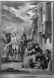 Les Plaideurs - Illustration after Jacques de Seve for the works of Jean Racine, poet tragique francais. engraving of 1760