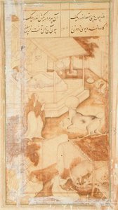 A Woman with Her Sick Daughter is Disturbed by a Cow with a Water Pot Stuck on its Head, from the Hadiqat Al-Haqiqat (The Garden of Truth) by Hakim Sana