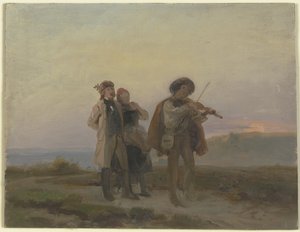 Evening Walk, Violinist and Peasant Couple in the Fields by Jakob Becker