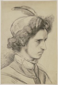 Young Man with a Feathered Hat in Three-Quarter Profile by Jakob Becker