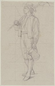 Walking Farmer with Shouldered Rake and a Can in the Left Hand by Jakob Becker