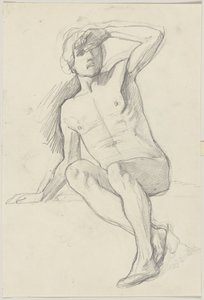 Seated Male Nude, Shading His Eyes with His Left Hand by Jakob Becker