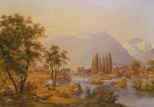 A View of the River Aare and Interlaken with the Church of the Cloister by Jakob Suter