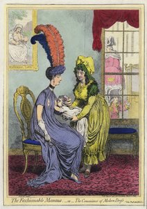Breastfeeding, The Fashionable Mama, or The Convenience of Modern Dress (coloured engraving)