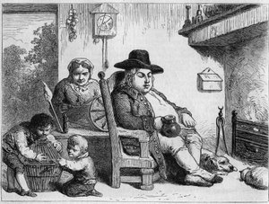 John Bull Happy: John Bull at Home with His Wife and Children - Gilbert Engraving after Gillray