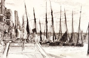 Boats alongside Billingsgate, London by James Abbott McNeill Whistler