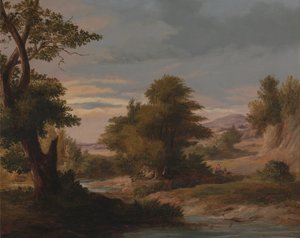 A Wooded River Landscape with Mother and Child by James Arthur OConnor