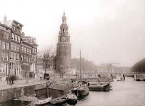 Barges on the Canal in Front of the Montelbaanstoren, Amsterdam, 1898 by James Batkin