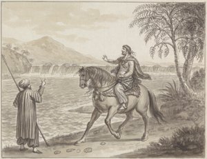 Horseman Approaching Traveller Beside River