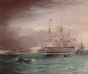 The U.S.S. Pennsylvania Under Tow at the Outbreak of the American Civil War with Fort Monroe in the Background by James E. Buttersworth