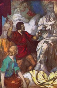Michelangelo carving Moses from the rock