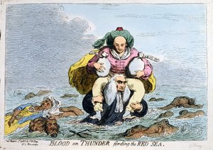 Blood on Thunder Fording the Red Sea, published by S.W. Fores in 1788 by James Gillray