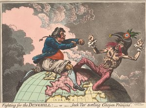 Fighting for the Dunghill, or Jack Tar Settling Citoyen Francois (from: Caricature, vol. 1) by James Gillray