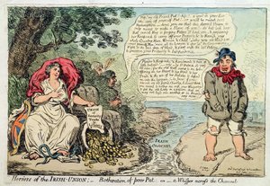 Horrors of the Irish Union: Botheration of Poor Pat, or A Whisper across the Channel, published by Hannah Humphrey by James Gillray