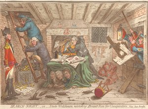Search-Night; or - State-Watchmen, Mistaking Honest-Men for Conspirators - See, State Arrests by James Gillray