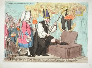 The Bishop of A Tuns Breeches; - The Flaming Eveque purifying the House of Office! To the Patriots of France and England, this representation of the Burning Zeal of the holy Attaceh a la Mission
