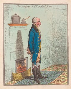 The Comforts of a Rumford Stove, pub 1800 by James Gillray