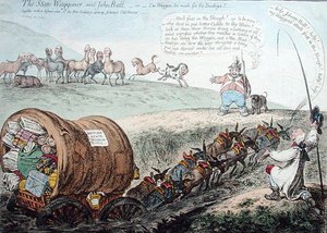 The State Waggoner and John Bull, or The Waggon too much for the Donkeys! published by Hannah Humphrey in 1804
