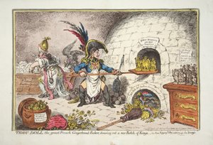 Tiddy-Doll, the great French Gingerbread-Baker, drawing a new Batch of Kings. - his Man Hopping Talley, mixing up the Dough