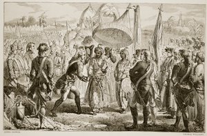 The meeting of Lord Clive with Meer Jaffier, after the Battle of Plassey, engraved by Thomas Williams by James Godwin