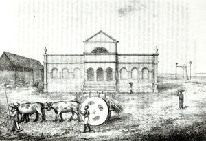The Rio Exchange, a Public Trapiche, a Grass Wagon and the Gallows, illustration from 