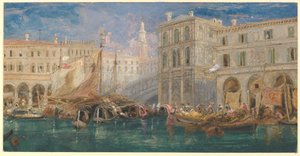 The Orange Market, with the Rialto Bridge Beyond, Venice