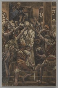 Maltreatments in the House of Caiaphas, illustration from The Life of Our Lord Jesus Christ