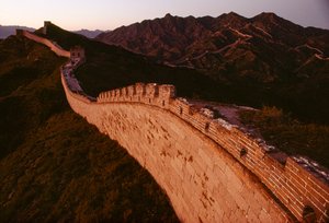 The Great Wall winds across the ridges of the Jundu Mountains, part of the Yan Mountains