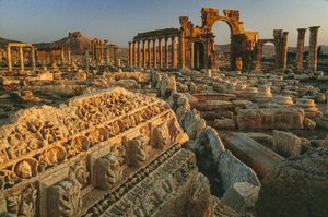 View of the Roman ruins at Palmyra. Palmyra, Syria.