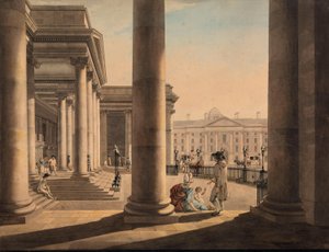 Trinity College, Dublin, from the Portico of the Parliament House by James Malton