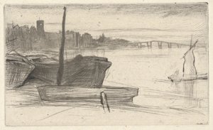 Chelsea Bridge and Church, from the Thames Set (A Series of Sixteen Etchings of Scenes on the Thames and Other Subjects)