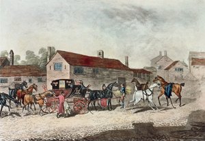 The Mail Coach Changing Horses, Engraved by R. Havell, 1815 by James Pollard