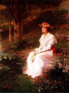 Elegant Lady Sitting in Woodlands by James R. Lee