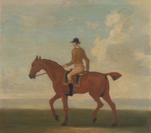 One of Four Portraits of Horses - a Chestnut Racehorse with Jockey Up by James Seymour