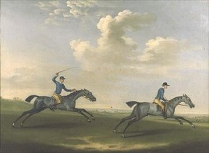 Two racehorses being exercised by James Seymour