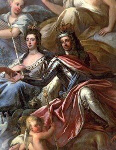Ceiling of the Painted Hall (detail of King William III and Queen Mary II Enthroned) by James Thornhill
