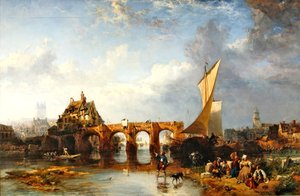 The Pont des Treilles on the River Maine at Angers by James Vivien de Fleury