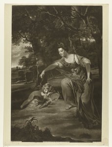 Portrait of Elizabeth Montagu and Her Son George as Diana and Cupid by James Watson (prentmaker)