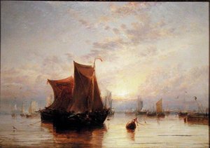 Dutch Boats Becalmed at Sunrise