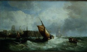 Shipping off a harbour by James Webb