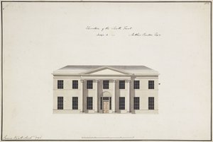 Soho House: Plan of the Ground Storey; Plan of the Bedchamber Storey; Elevation of the South Front, Design A, Elevation of the South Front, Design B, and Elevation of the North Front by James Wyatt