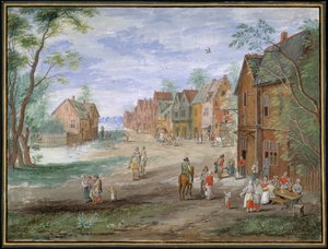 The plein at Gouda in winter by Jan (follower of) Brueghel
